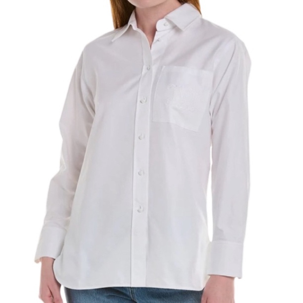 NWT MaxMara Crisp White Leccio Embroidered Shirt - Sz 10